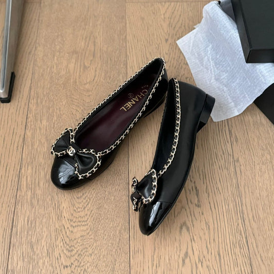 CHANEL Ballet Flats 25mm Black Chain Lambskin