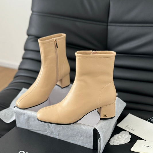 CHANEL Ankle Boot Beige Calfskin