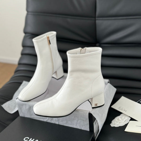 CHANEL Ankle Boot White Calfskin