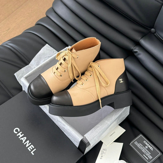 CHANEL Ankle Boots Dark Beige Mix Black Calfskin  937064