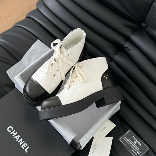 CHANEL Ankle Boots White Mix Black Calfskin  937066