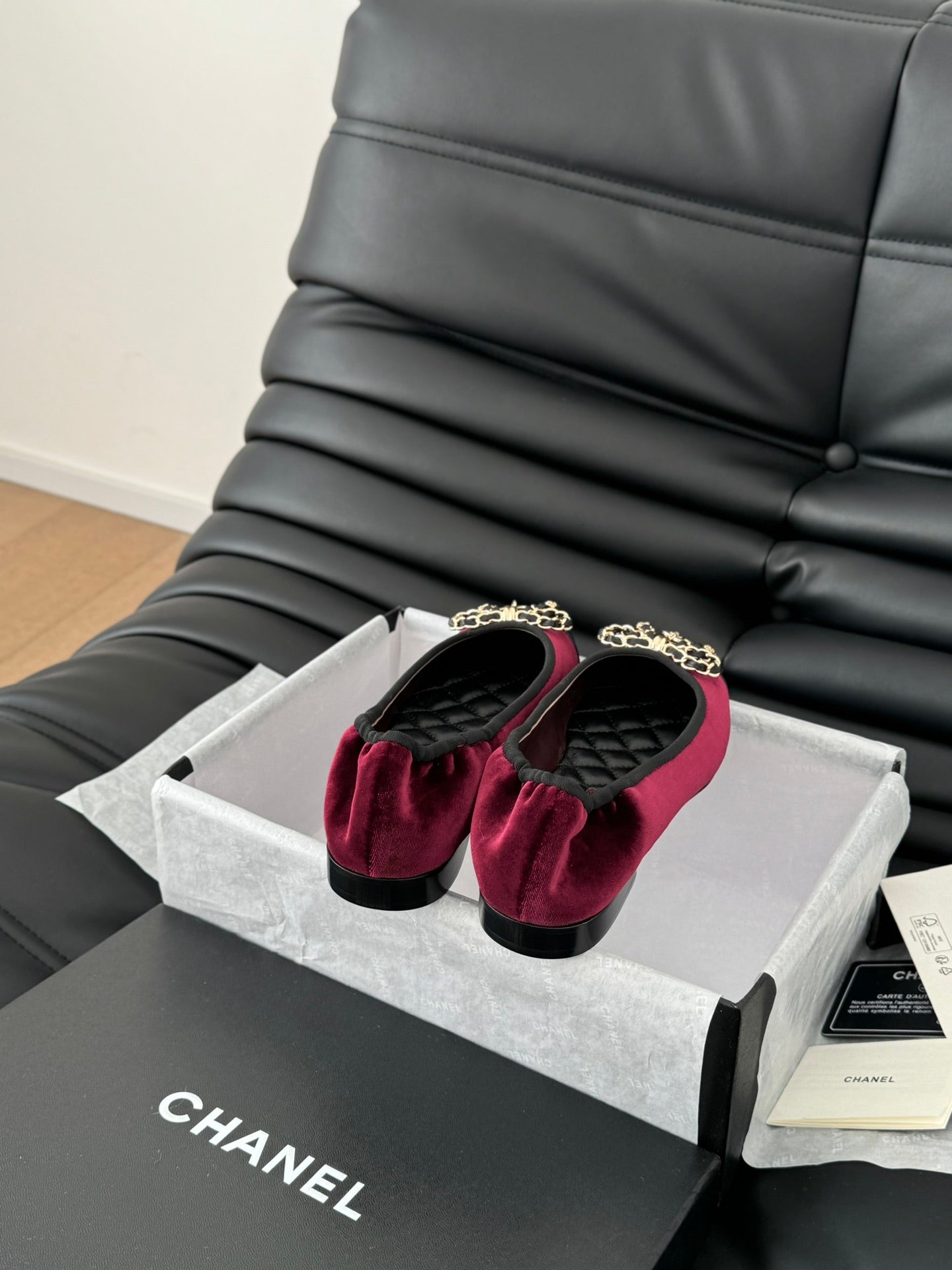 CHANEL Ballet Flats In Burgundy Velvet Fabric 143526