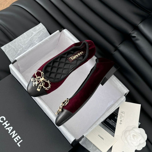 CHANEL Ballet Flats In Burgundy Velvet Fabric 143526