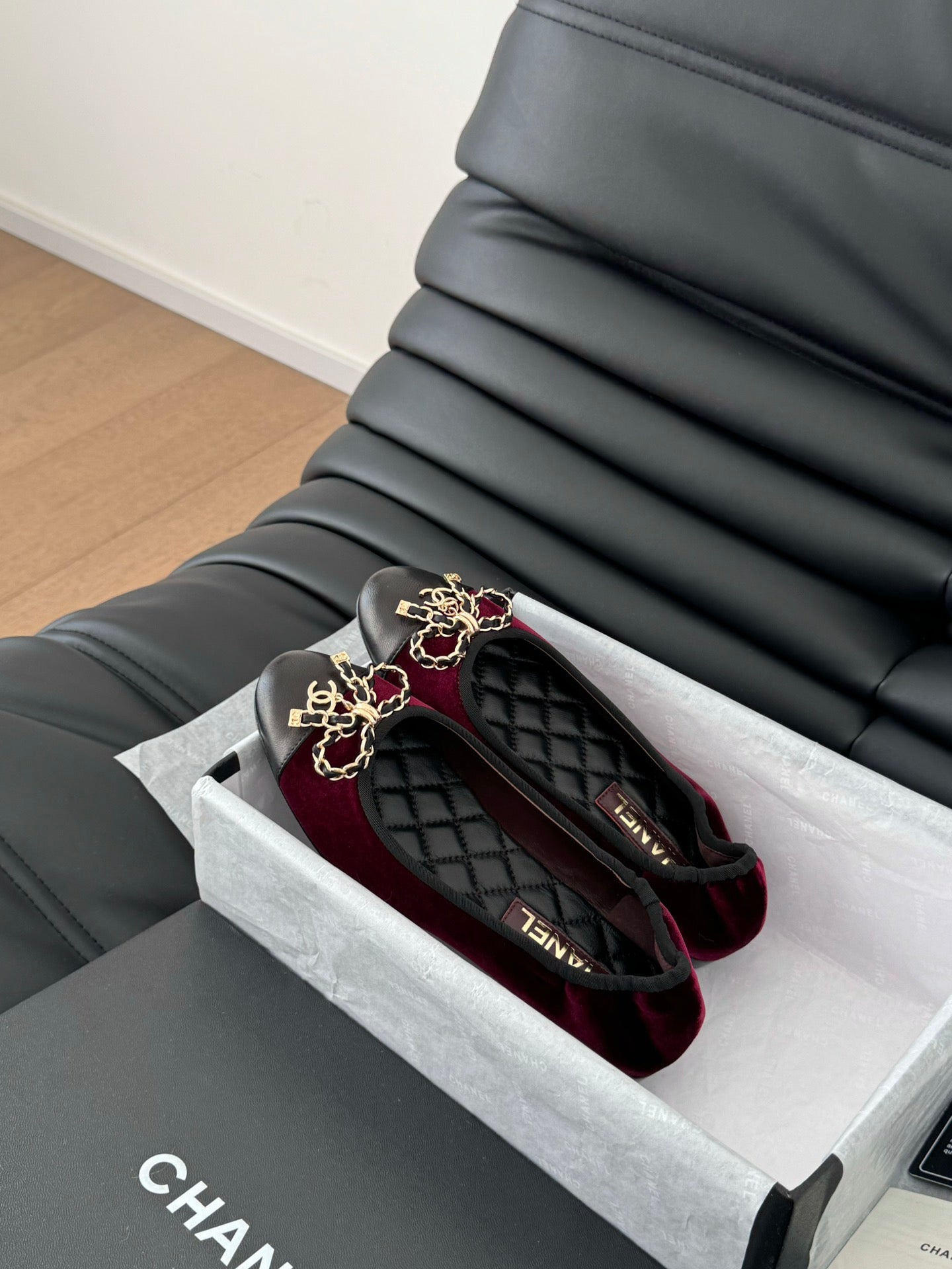 CHANEL Ballet Flats In Burgundy Velvet Fabric 143526