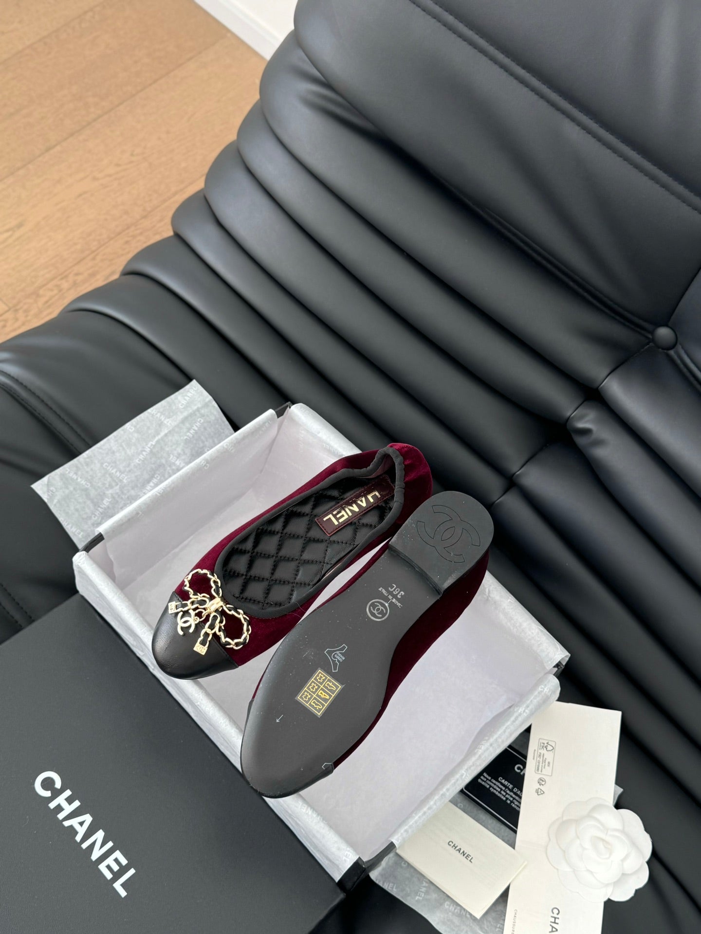 CHANEL Ballet Flats In Burgundy Velvet Fabric 143526