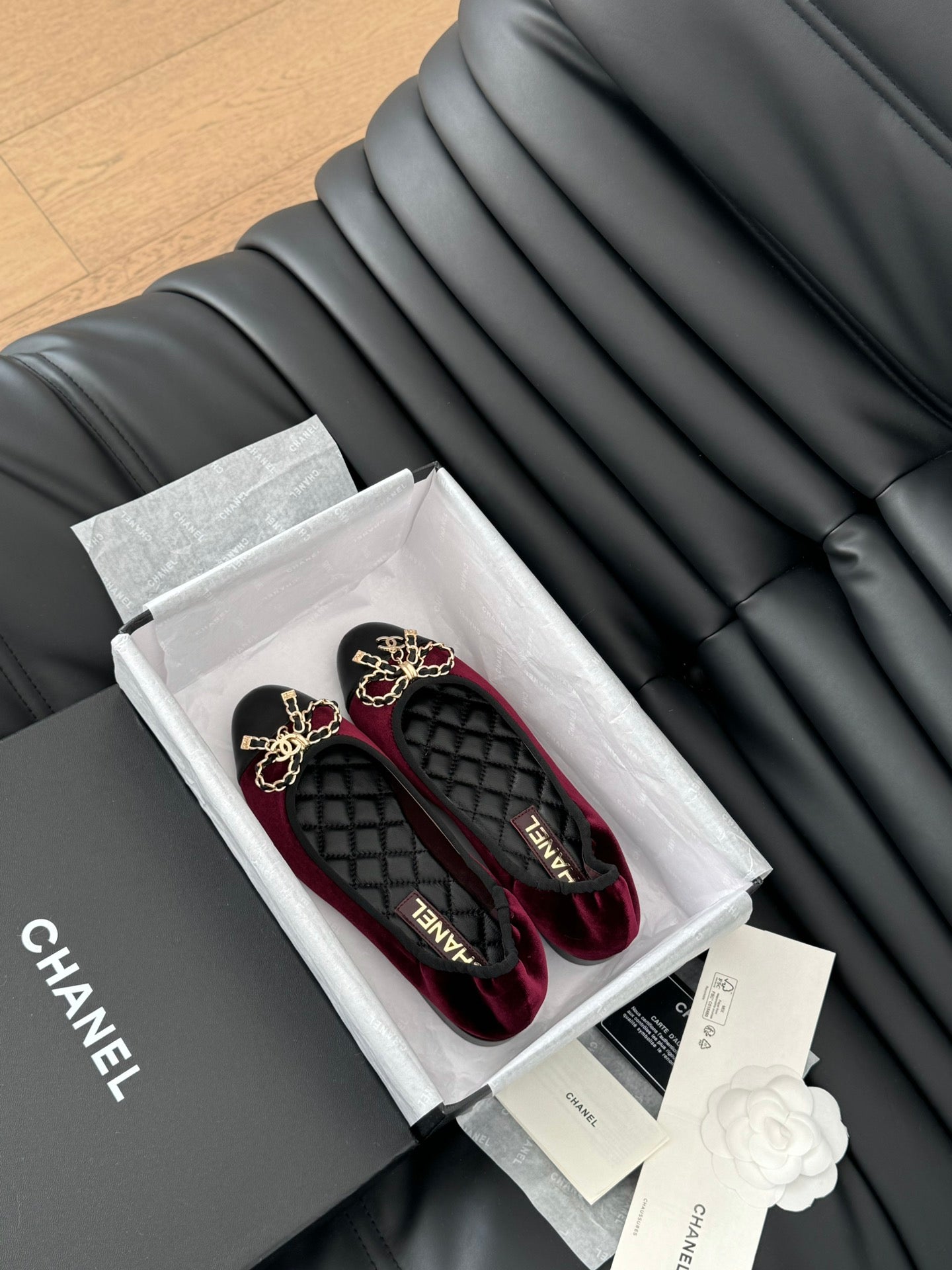 CHANEL Ballet Flats In Burgundy Velvet Fabric 143526