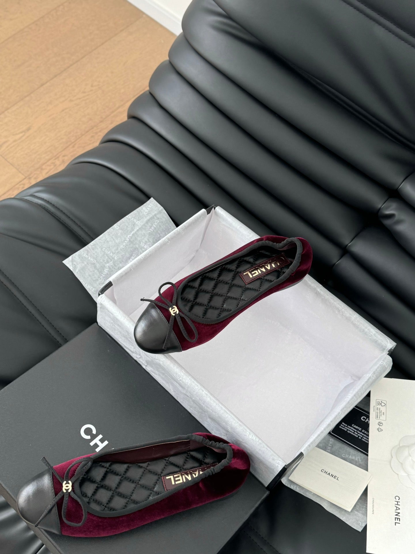 CHANEL Ballet Flats In Burgundy Velvet Fabric 143536
