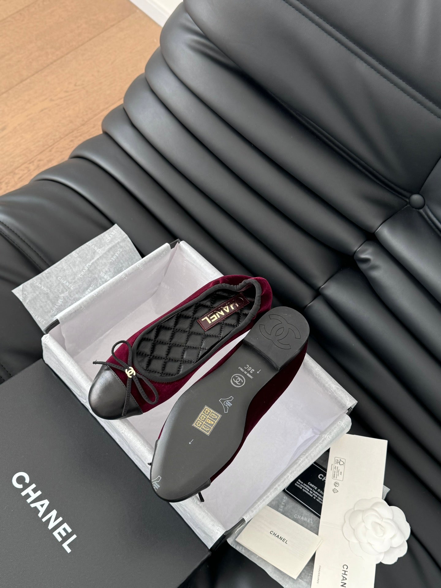CHANEL Ballet Flats In Burgundy Velvet Fabric 143536