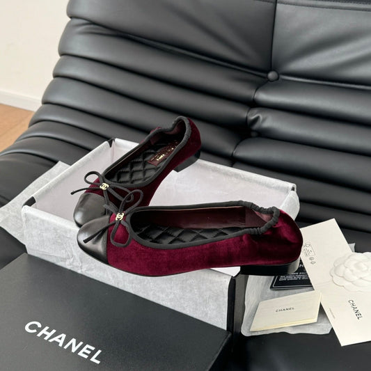 CHANEL Ballet Flats In Burgundy Velvet Fabric 143536