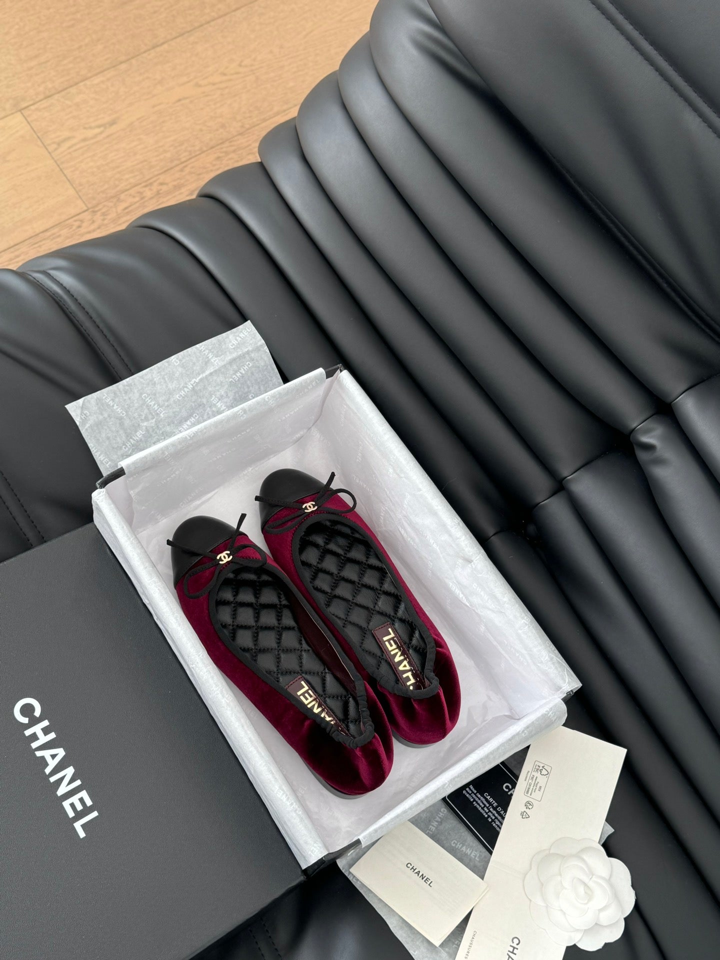 CHANEL Ballet Flats In Burgundy Velvet Fabric 143536