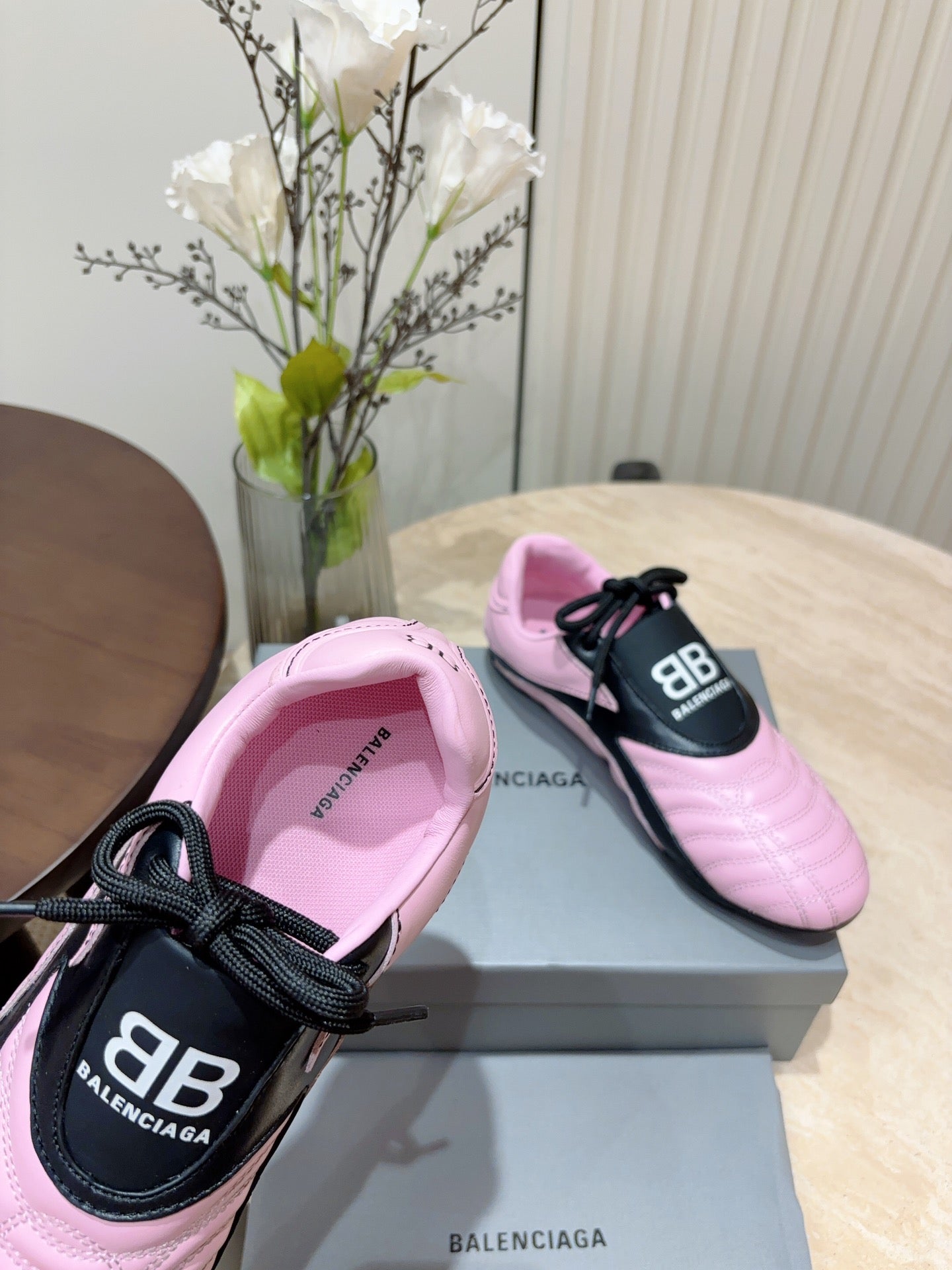 Balanciaga SOCCER SNEAKER IN PINK MIX BLACK QUILTED LAMBSKIN