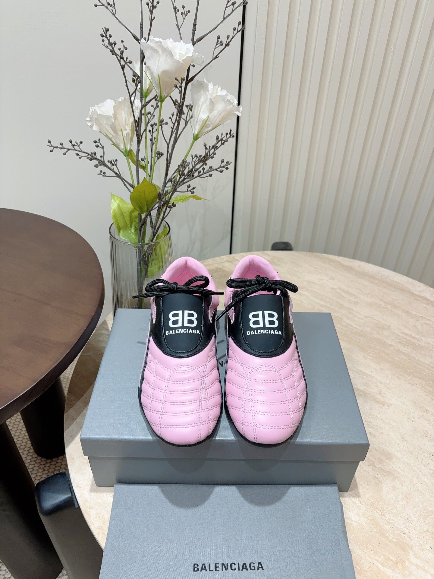Balanciaga SOCCER SNEAKER IN PINK MIX BLACK QUILTED LAMBSKIN