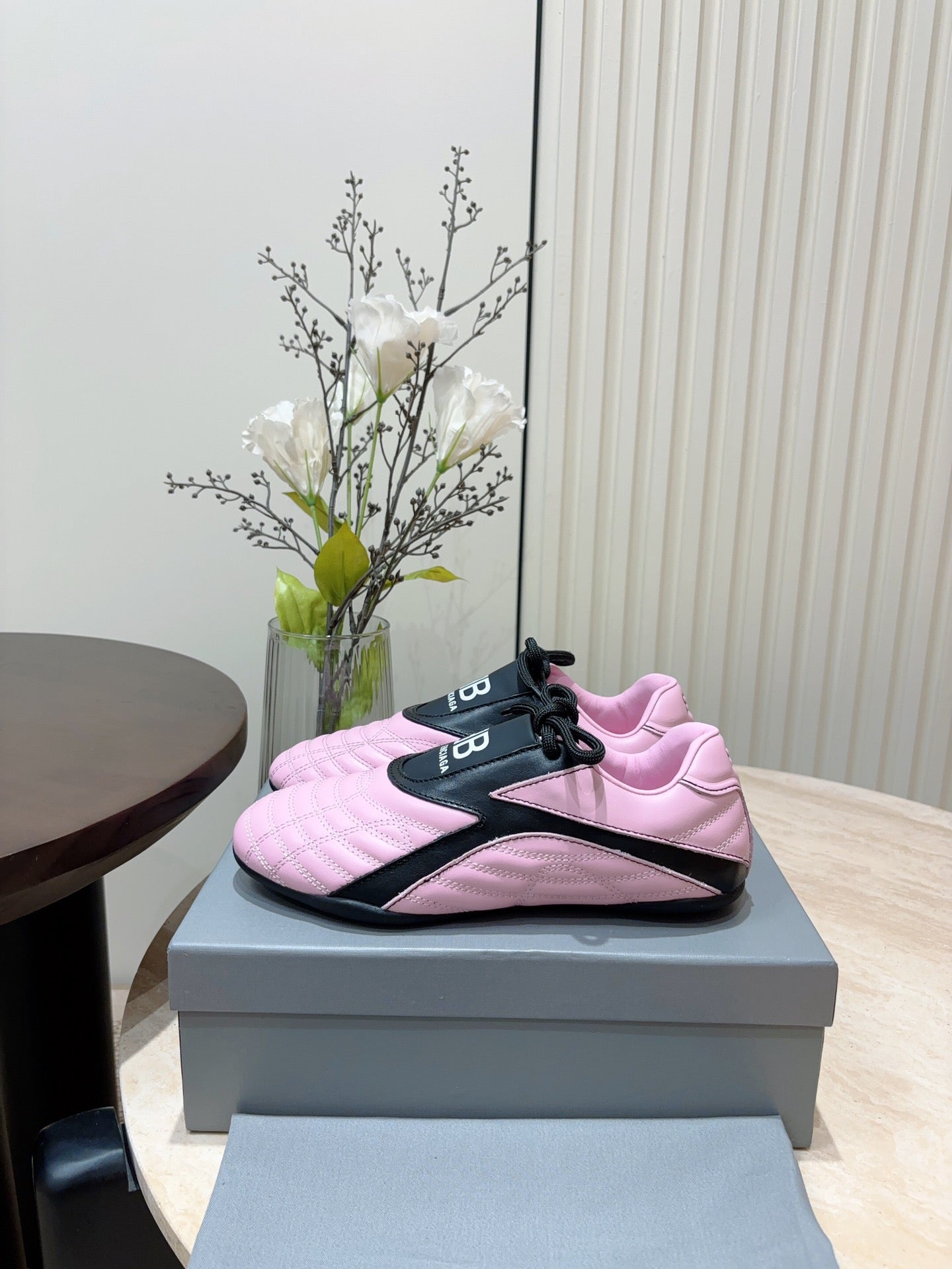 Balanciaga SOCCER SNEAKER IN PINK MIX BLACK QUILTED LAMBSKIN