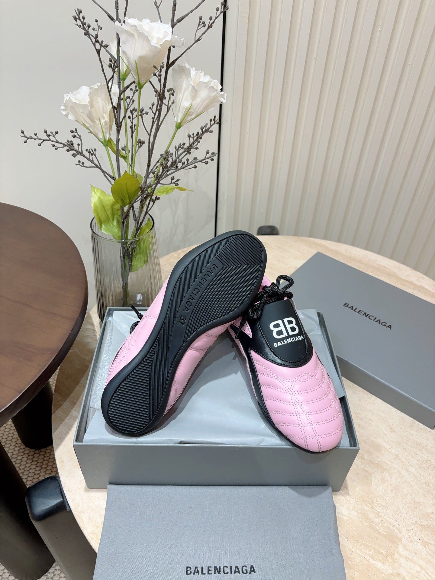 Balanciaga SOCCER SNEAKER IN PINK MIX BLACK QUILTED LAMBSKIN