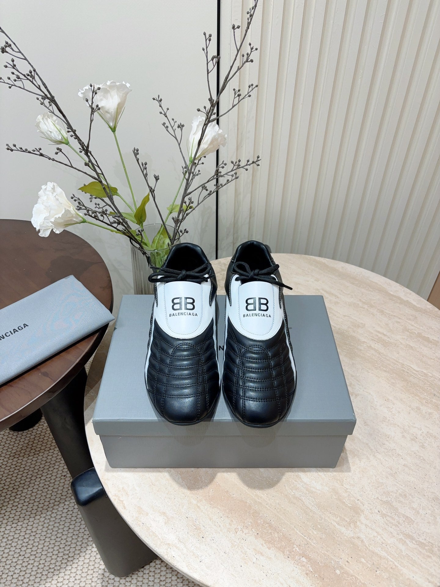 Balanciaga SOCCER SNEAKER IN BLACK MIX WHITE QUILTED LAMBSKIN