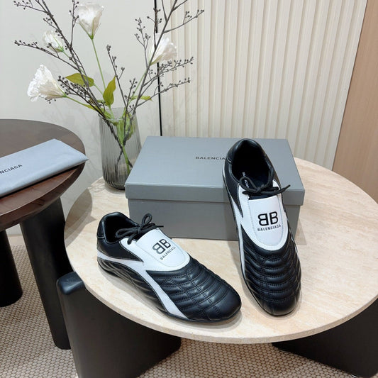 Balanciaga SOCCER SNEAKER IN BLACK MIX WHITE QUILTED LAMBSKIN