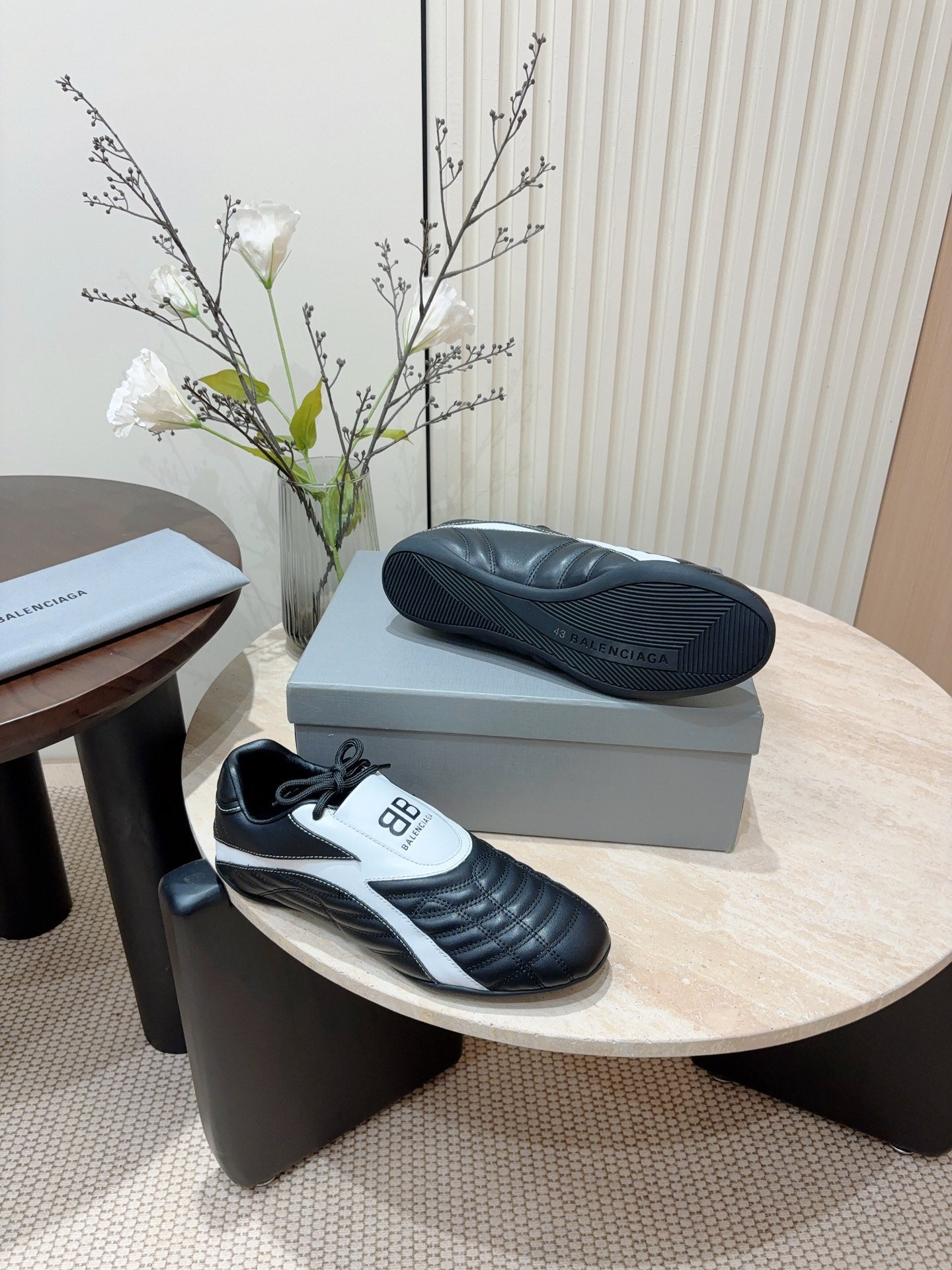 Balanciaga SOCCER SNEAKER IN BLACK MIX WHITE QUILTED LAMBSKIN