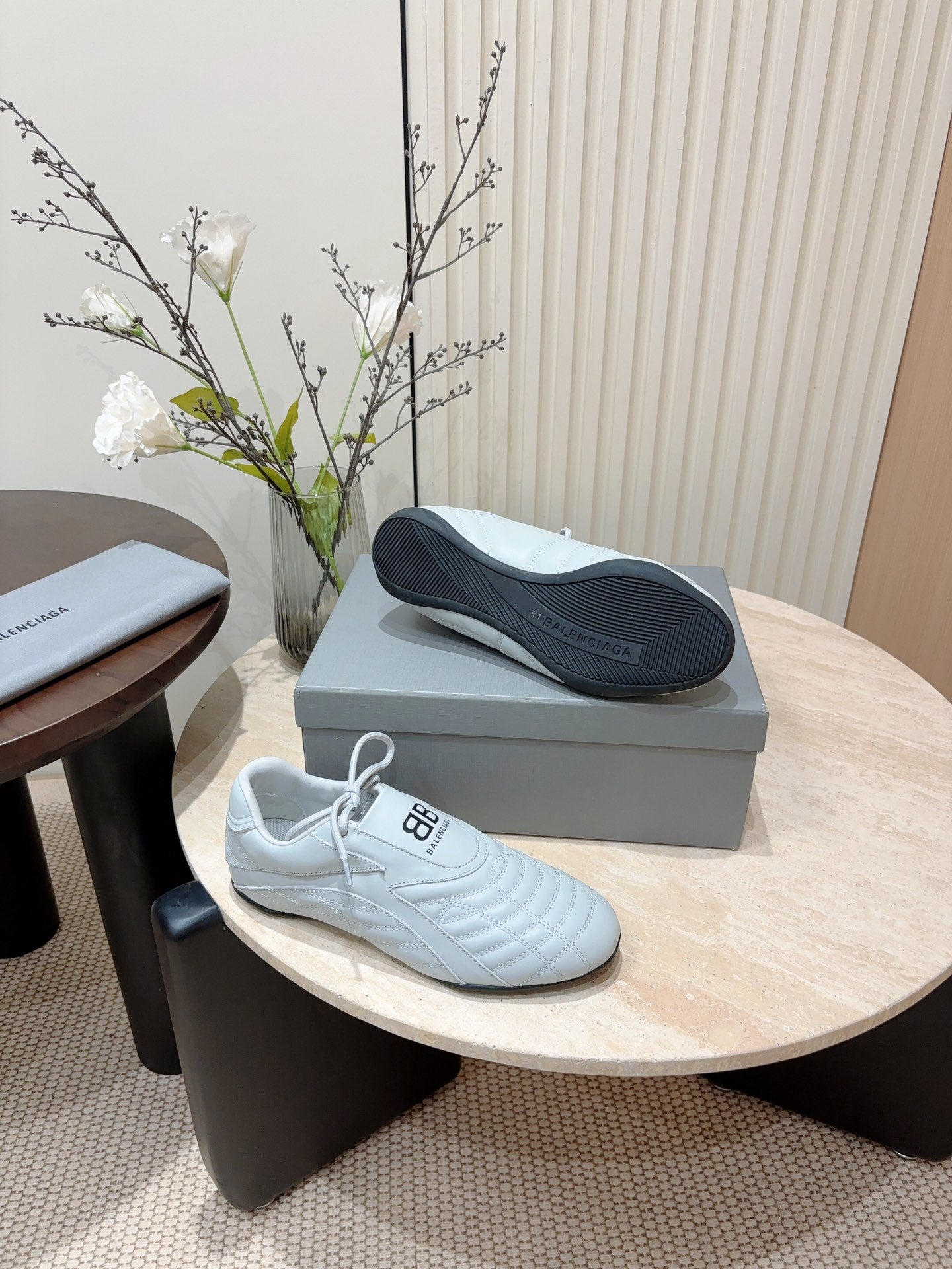 Balanciaga SOCCER SNEAKER IN WHITE QUILTED LAMBSKIN