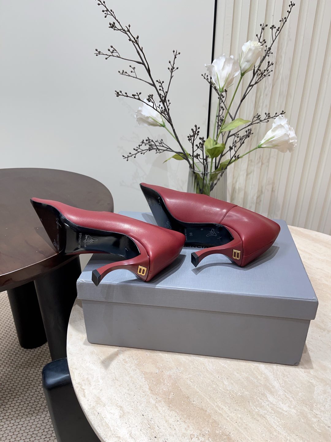Balanciaga CURVED HEEL DEEP MOUTH PUMPS IN CADILLAC CALFSKIN