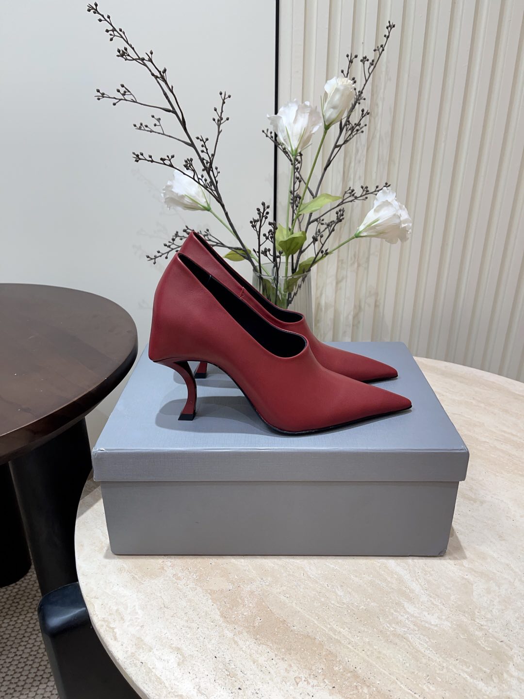 Balanciaga CURVED HEEL DEEP MOUTH PUMPS IN CADILLAC CALFSKIN