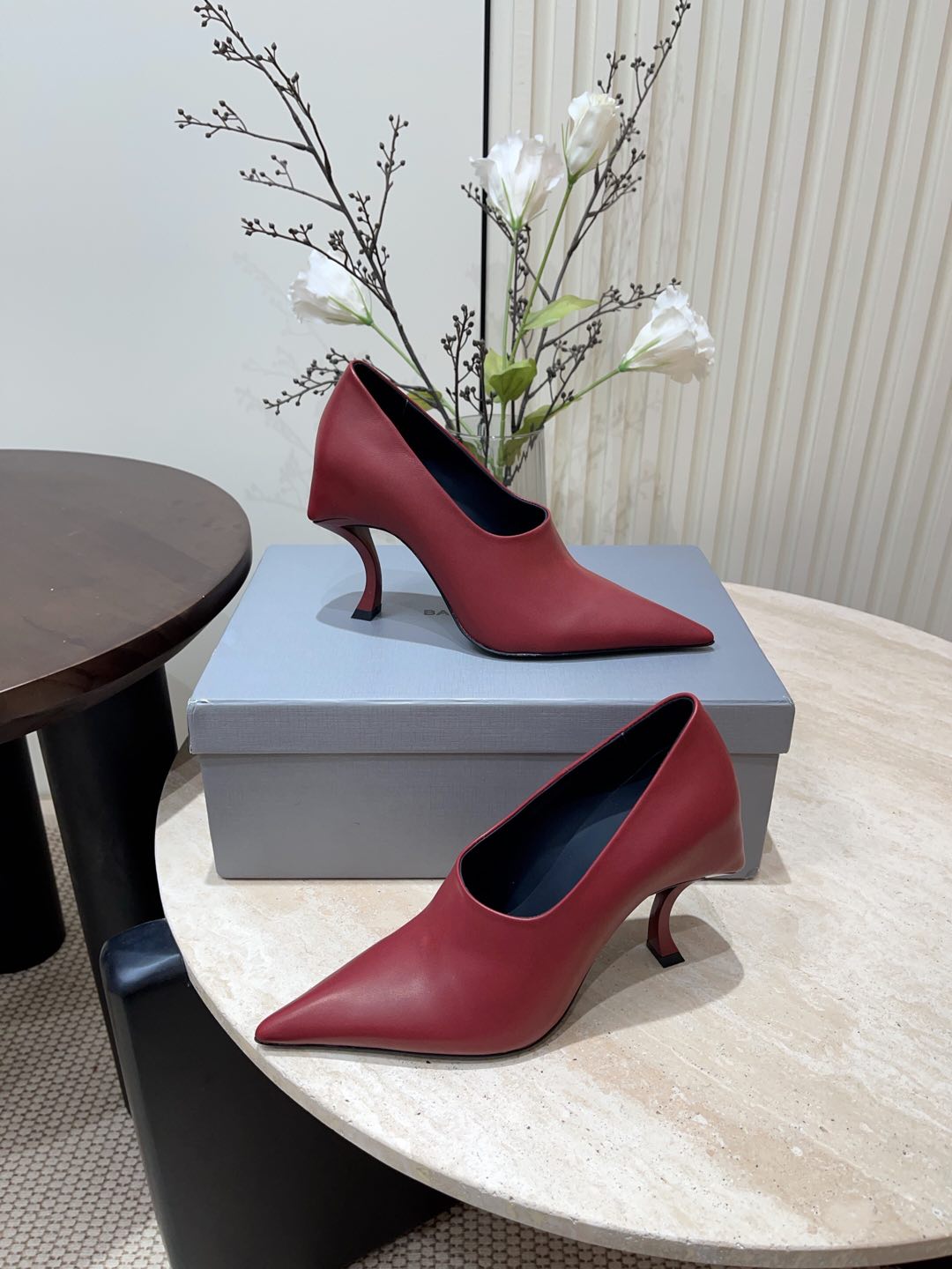 Balanciaga CURVED HEEL DEEP MOUTH PUMPS IN CADILLAC CALFSKIN