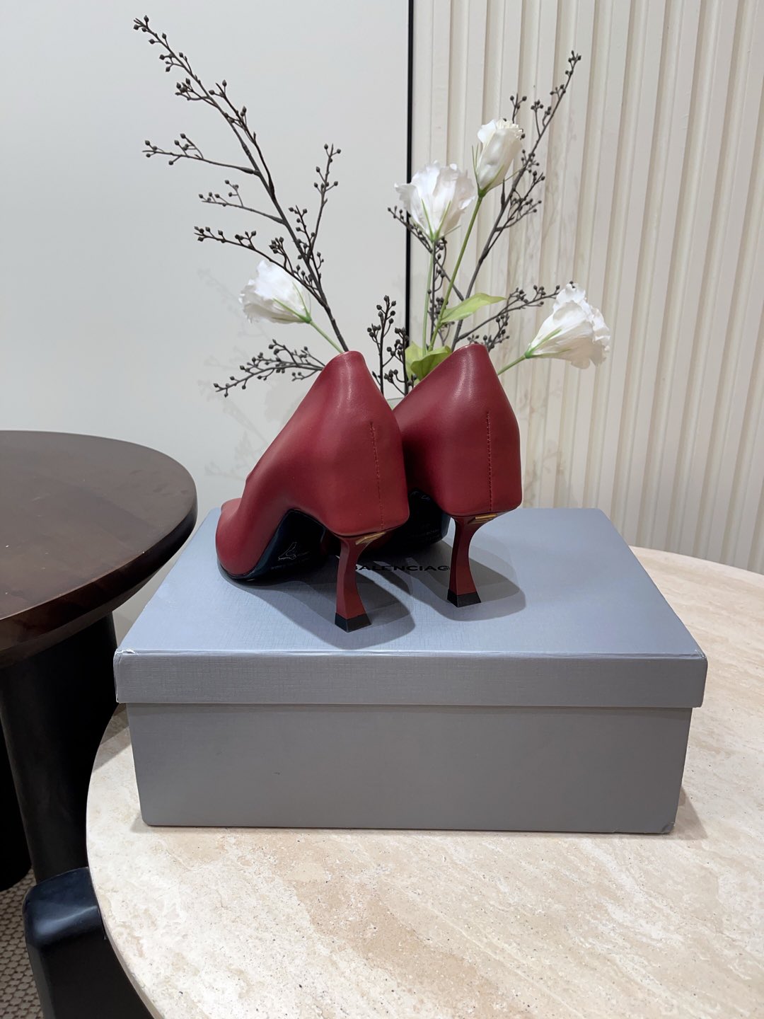 Balanciaga CURVED HEEL DEEP MOUTH PUMPS IN CADILLAC CALFSKIN