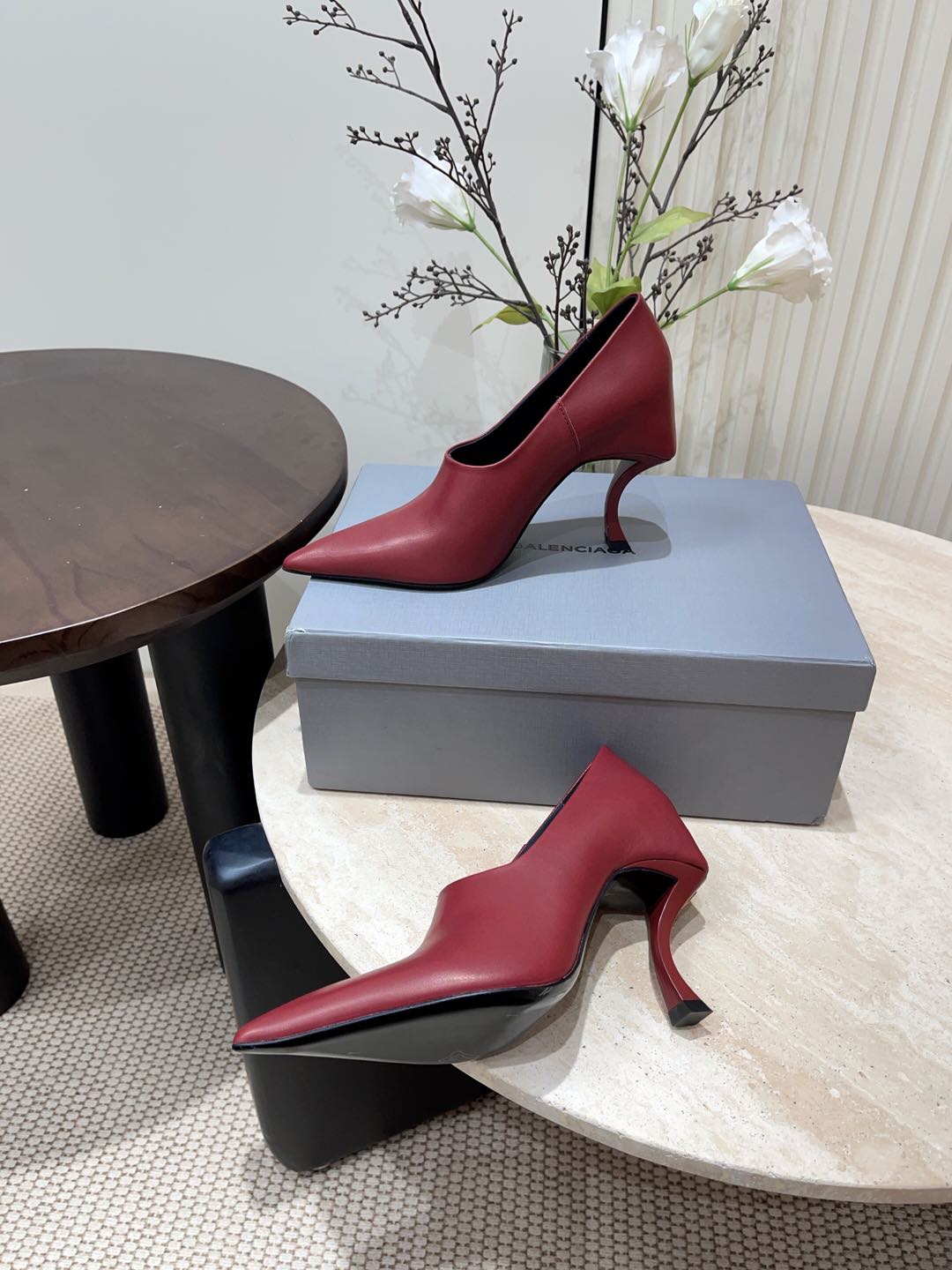 Balanciaga CURVED HEEL DEEP MOUTH PUMPS IN CADILLAC CALFSKIN