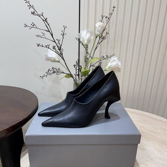 Balanciaga CURVED HEEL DEEP MOUTH PUMPS IN BLACK CALFSKIN