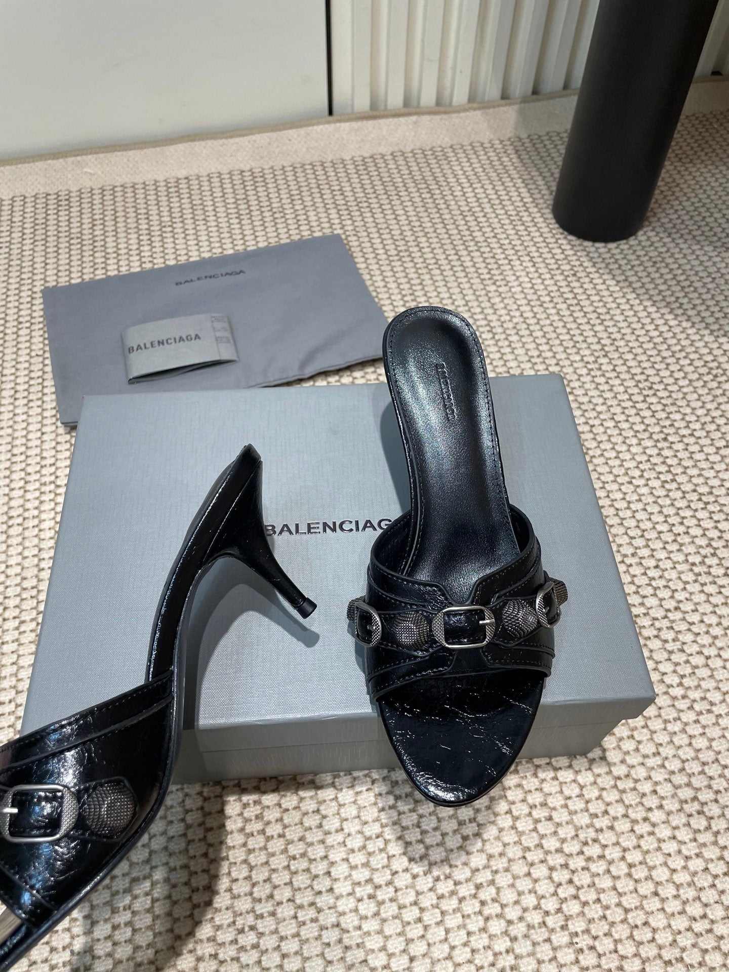 Balanciaga CAGOLE HIGH MULES IN BLACK OIL-WAX SHEEPSKIN