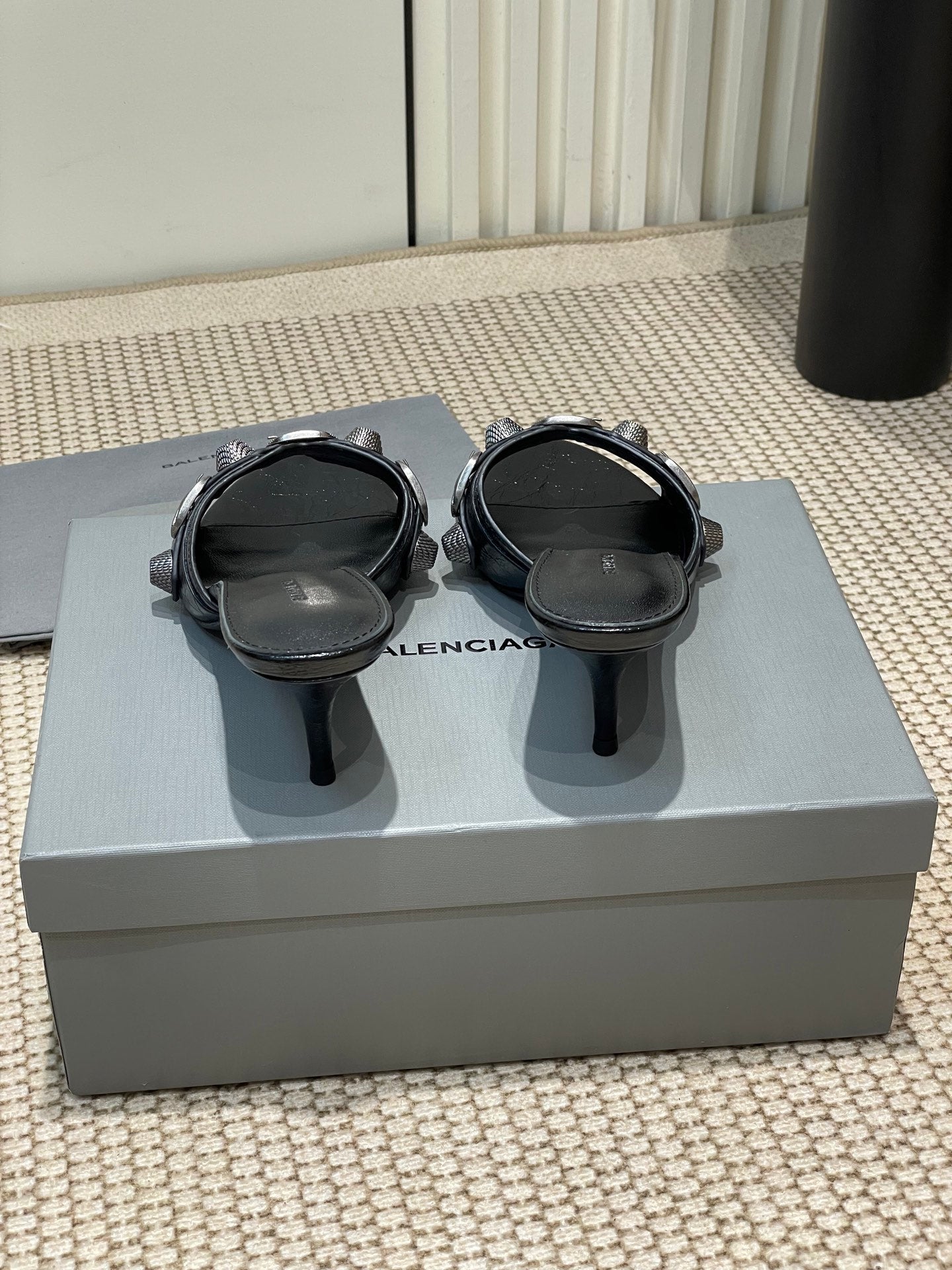 Balanciaga CAGOLE HIGH MULES IN BLACK OIL-WAX SHEEPSKIN