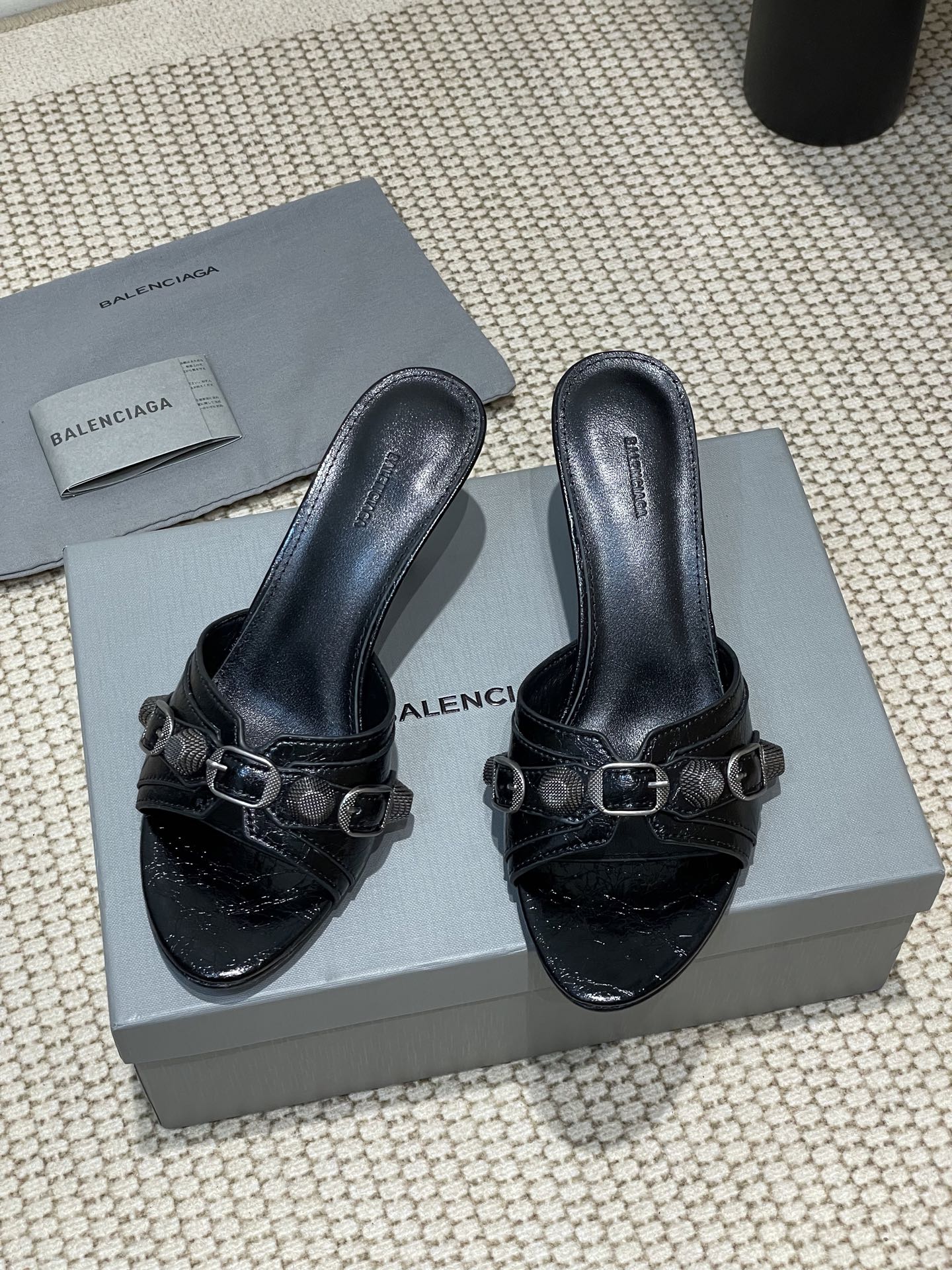 Balanciaga CAGOLE HIGH MULES IN BLACK OIL-WAX SHEEPSKIN