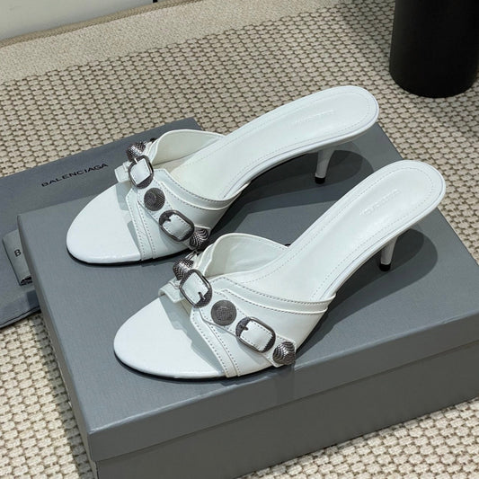 Balanciaga CAGOLE HIGH MULES IN WHITE OIL-WAX SHEEPSKIN