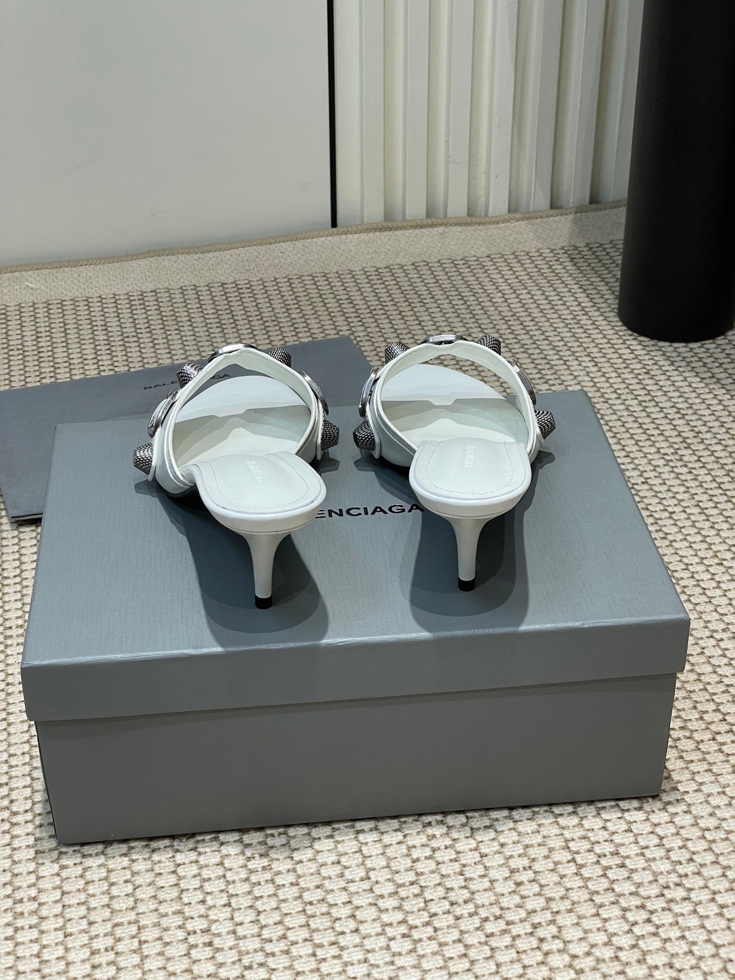Balanciaga CAGOLE HIGH MULES IN WHITE OIL-WAX SHEEPSKIN