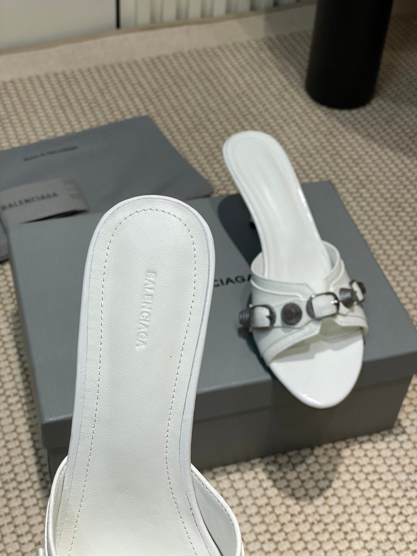 Balanciaga CAGOLE HIGH MULES IN WHITE OIL-WAX SHEEPSKIN