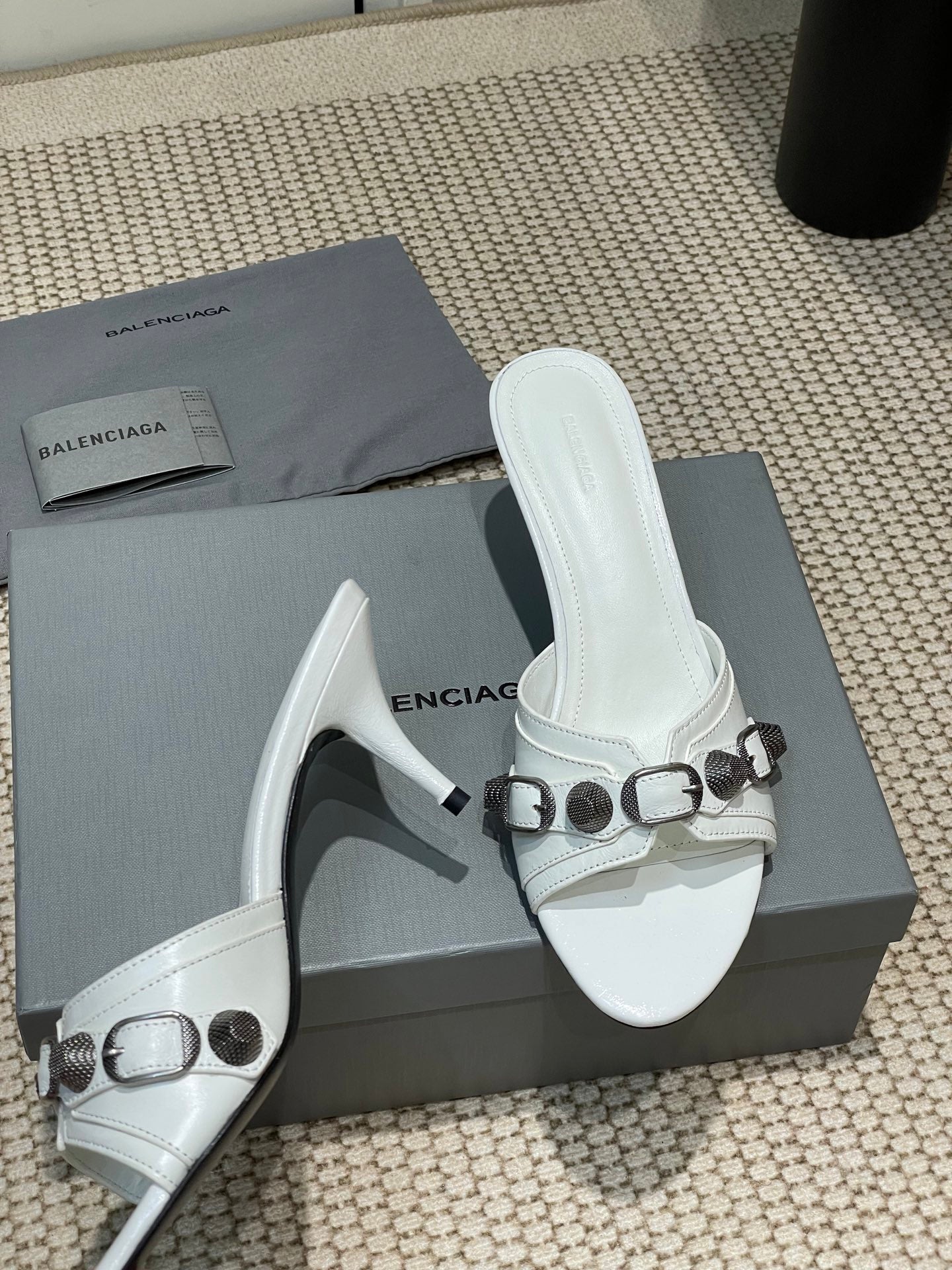Balanciaga CAGOLE HIGH MULES IN WHITE OIL-WAX SHEEPSKIN