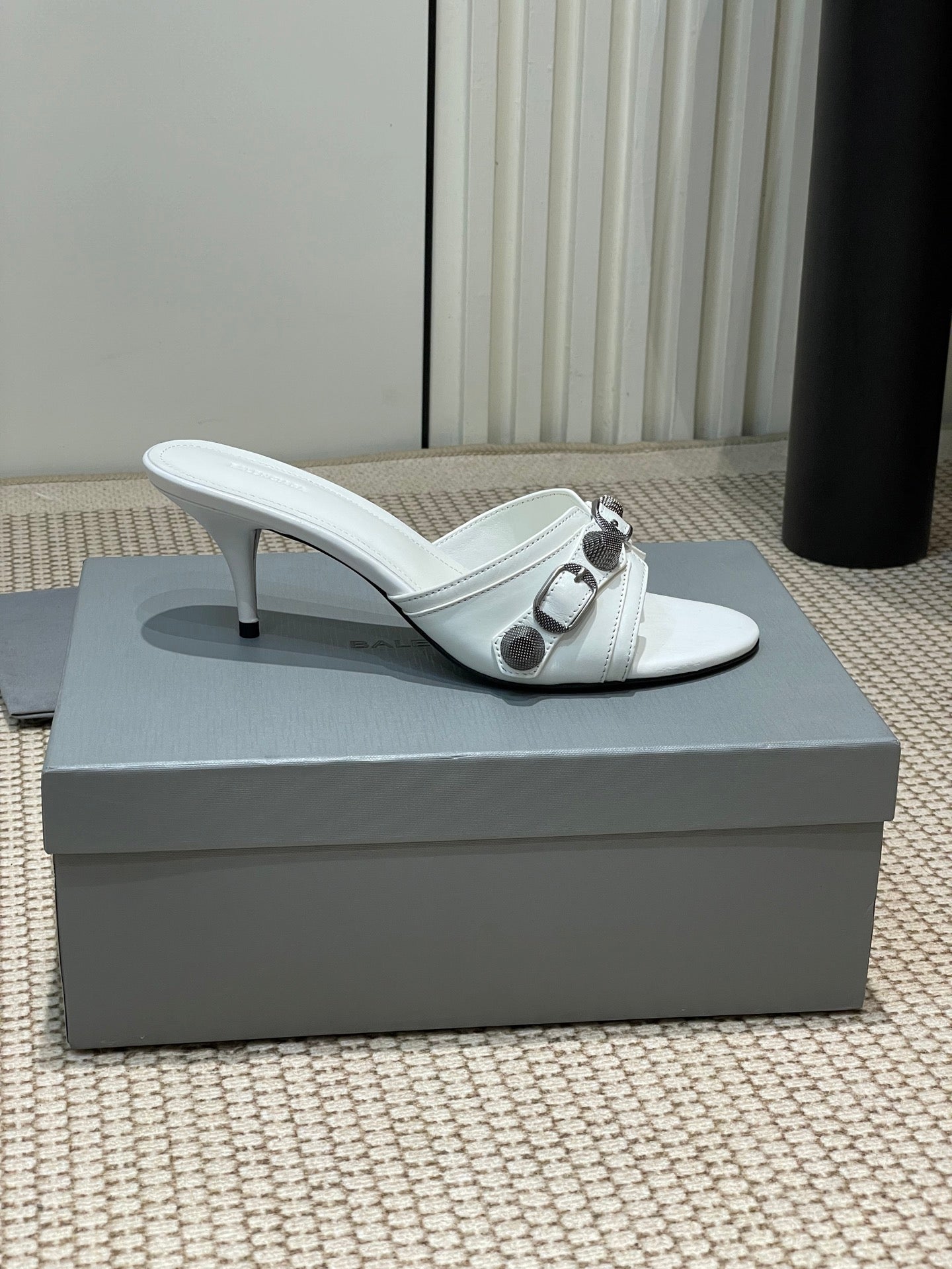 Balanciaga CAGOLE HIGH MULES IN WHITE OIL-WAX SHEEPSKIN