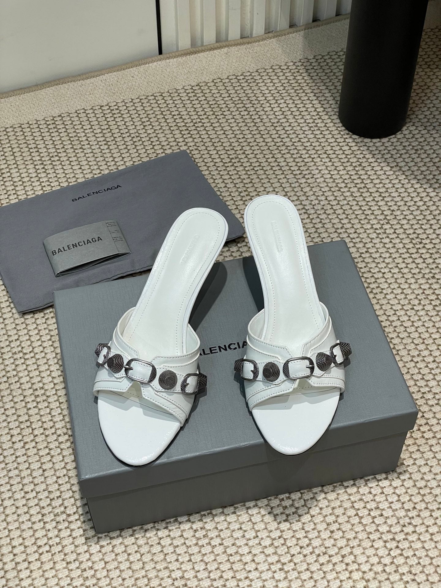 Balanciaga CAGOLE HIGH MULES IN WHITE OIL-WAX SHEEPSKIN