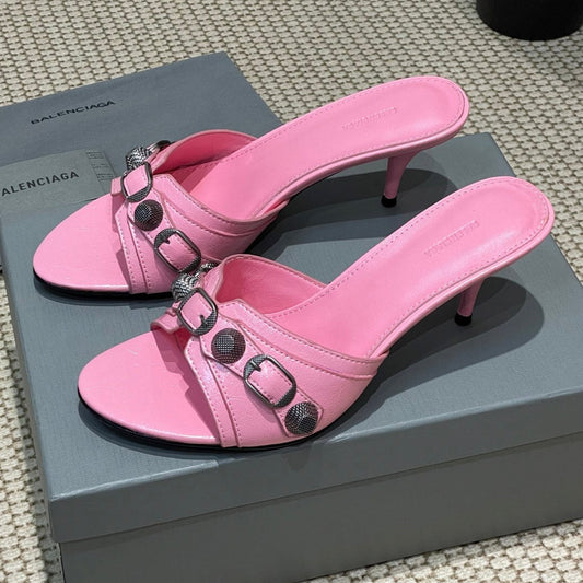 Balanciaga CAGOLE HIGH MULES IN SHOCKING PINK OIL-WAX SHEEPSKIN