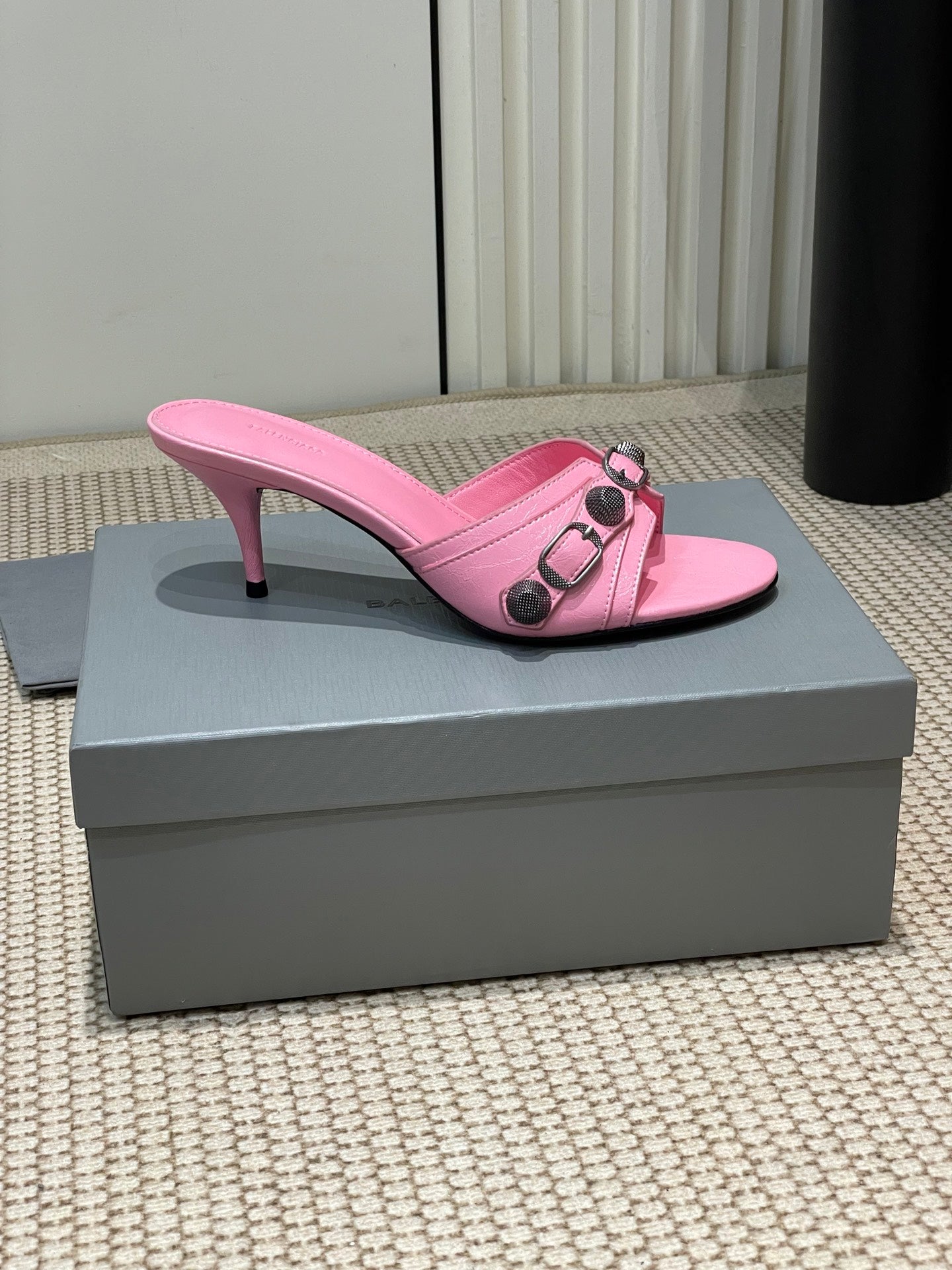 Balanciaga CAGOLE HIGH MULES IN SHOCKING PINK OIL-WAX SHEEPSKIN