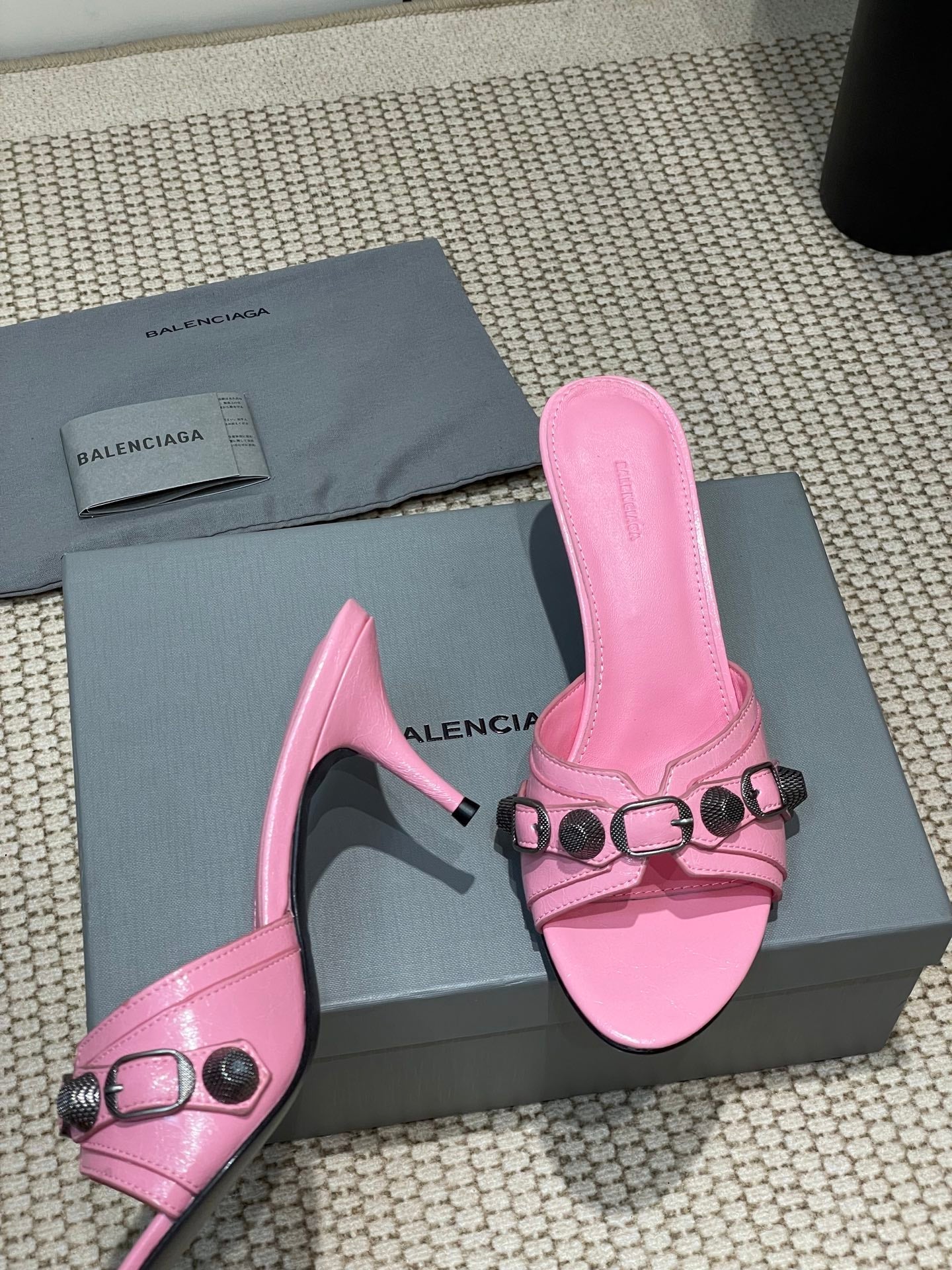 Balanciaga CAGOLE HIGH MULES IN SHOCKING PINK OIL-WAX SHEEPSKIN