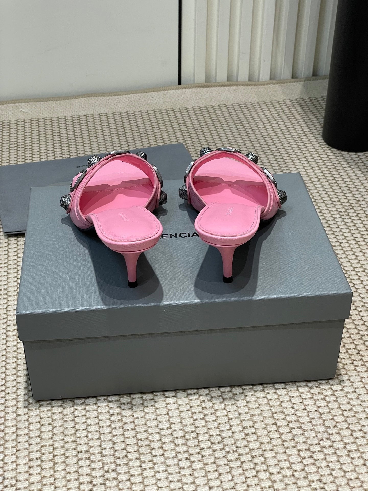 Balanciaga CAGOLE HIGH MULES IN SHOCKING PINK OIL-WAX SHEEPSKIN