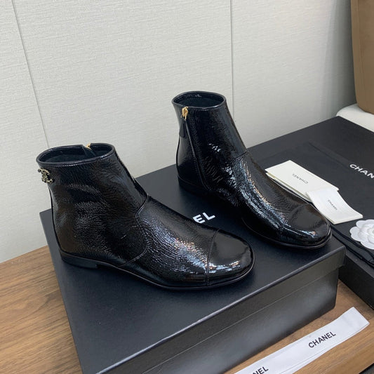 CHANEL Ankle Boots 25mm Glossy Black Cowhide