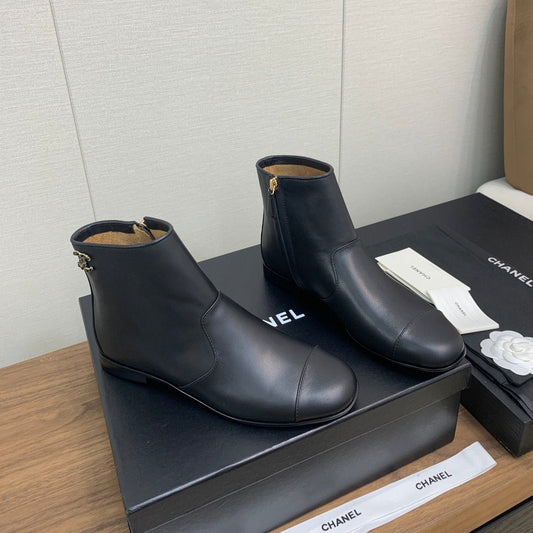 CHANEL Ankle Boots 25mm Plain Black Cowhide