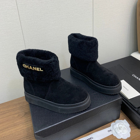 CHANEL Ankle Boots Black Suede