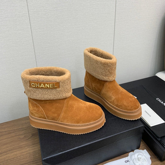 CHANEL Ankle Boots Brown Yellow Suede