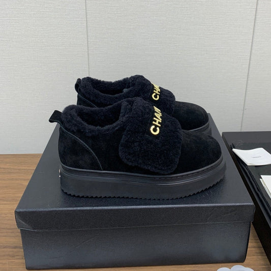 CHANEL Ankle Boots Black Suede Wool