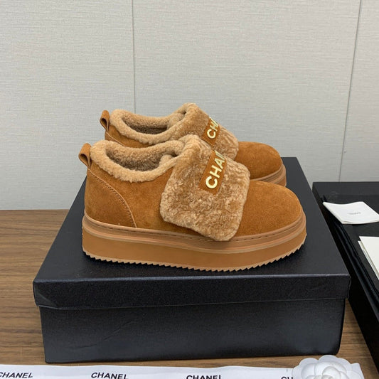 CHANEL Ankle Boots Brown Yellow Suede Wool