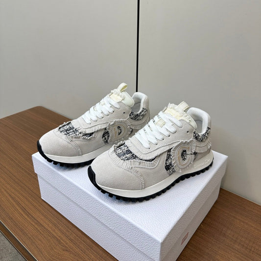 DIOR C'est  DIOR Sneaker In White Suede And Tweed Fabric 989934