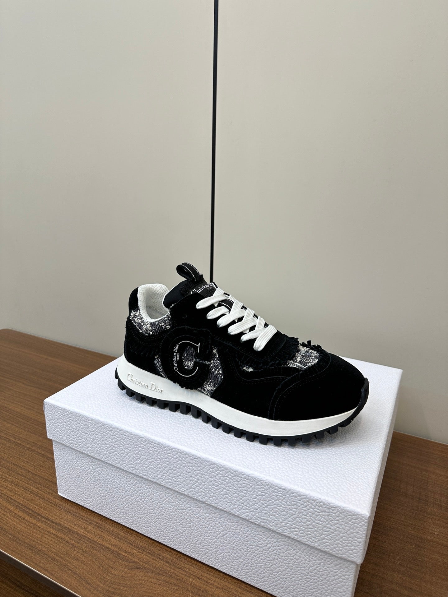 DIOR C'est  DIOR Sneaker In Black Suede And Tweed Fabric  989935