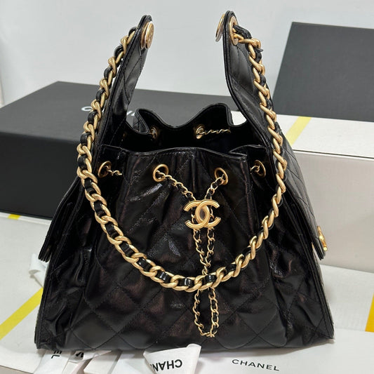 CHANEL 25C Hobo Bag 30cm Black Lambskin